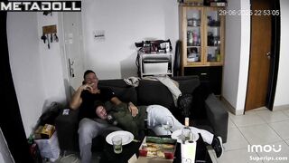 Babe sucking and kissing him at the same time (cozy tv watching)