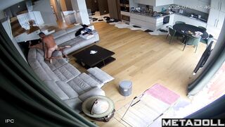 Young couple enjoying their fresh passion - living room tape