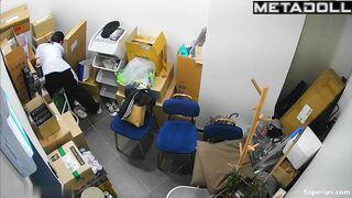 Asian lady changing clothes for a work shift, solo