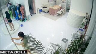 Sexy young Asian girls practicing seductive pole dancing