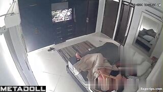 They fuck, not paying attention to the TV that is on