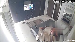 They fuck, not paying attention to the TV that is on