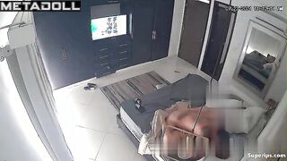 They fuck, not paying attention to the TV that is on