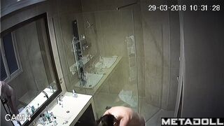 Cute milf washes her tender big tits while taking a shower