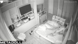 A bearded man actively licks his chubby girlfriend's hot pussy