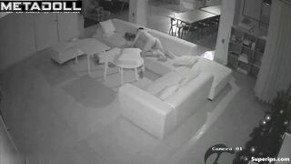 Sexual entertainment of a young couple on a large sofa