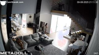 A married couple plays sex games in the hall of their villa