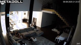 A married couple plays sex games in the hall of their villa