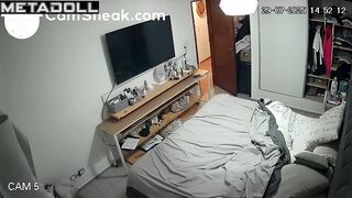 A chubby lady with a big butt waits while her partner undresses