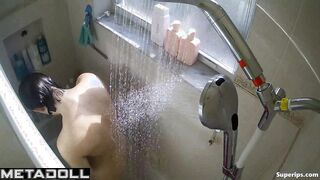 Secret video of a naked girl washing herself in the shower