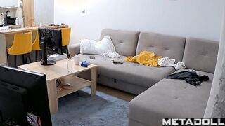 The guy made a whole fountain of cum on his skinny girlfriend's small tits