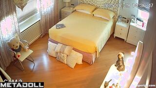 A cute teenage girl lubricates her shaved pussy before going for a walk