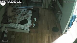 A temperamental girl actively plays with her bearded husband's cock