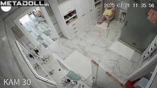 Hidden camera video in the toilet of a fat blonde milf