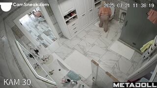 Hidden camera video in the toilet of a fat blonde milf