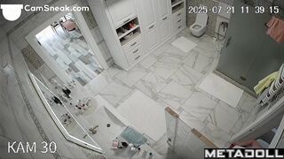 Hidden camera video in the toilet of a fat blonde milf