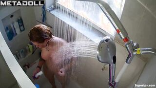 She washes and realizes how sexy she looks at that moment