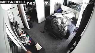 Curvy milf hugging her husband during his lunch break