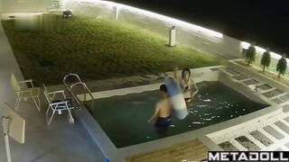 Asian couple fooling around in the pool (summer vibes)