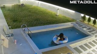 Asian couple fooling around in the pool (summer vibes)