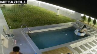 Asian couple fooling around in the pool (summer vibes)