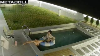 Asian couple fooling around in the pool (summer vibes)