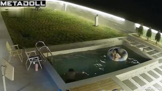 Asian couple fooling around in the pool (summer vibes)