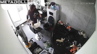Brunette argues with husband while sitting over the toilet