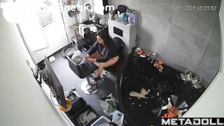 Brunette argues with husband while sitting over the toilet