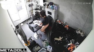 Brunette argues with husband while sitting over the toilet