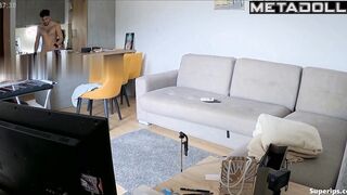 Two naked lesbians lick a tattooed guy's big hot cock