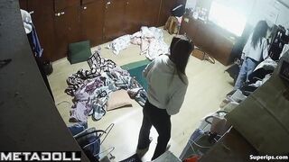 Several Asian lesbian girls seductively change clothes and play in one room