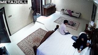 An unskilled Arab woman tries to play with two men's cocks