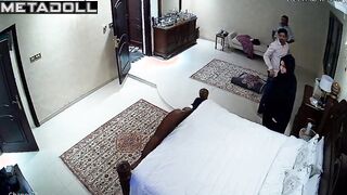 An unskilled Arab woman tries to play with two men's cocks