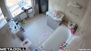 A skinny cutie with a sexy body gets dressed after taking a bath