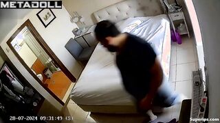 A fat, bearded man fucked his bored blonde wife in bed