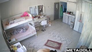Brunette with hairy pussy doesn't suspect that she is being watched