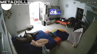 Chubby tanned lady masturbating and watching tv, look