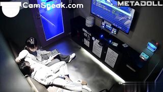 Young asian couple enjoying songs, kisses and handjob