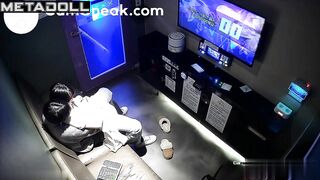 Young asian couple enjoying songs, kisses and handjob