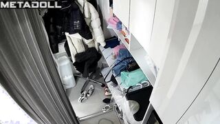 Asian girls change into uniform before work, look