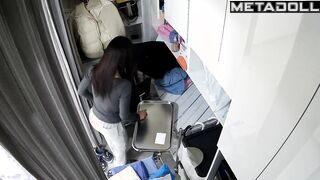 Asian girls change into uniform before work, look