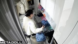 Asian girls change into uniform before work, look