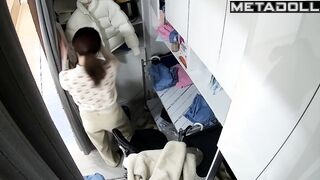 Asian girls change into uniform before work, look