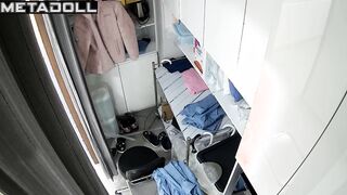 Asian girls change into uniform before work, look