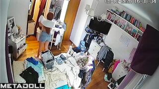 Redhead young babe was dressing in the bedroom (party tonight)