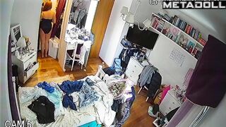 Redhead young babe was dressing in the bedroom (party tonight)