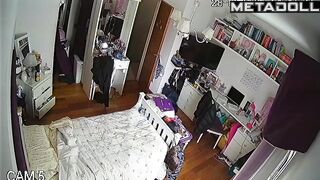 Redhead chubby was lying on the bed topless and texting her best friend