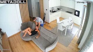 Passionate sex on the cozy sofa / living room camera