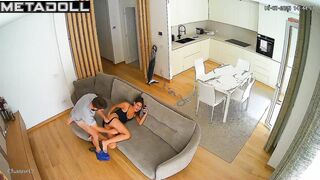 Passionate sex on the cozy sofa / living room camera